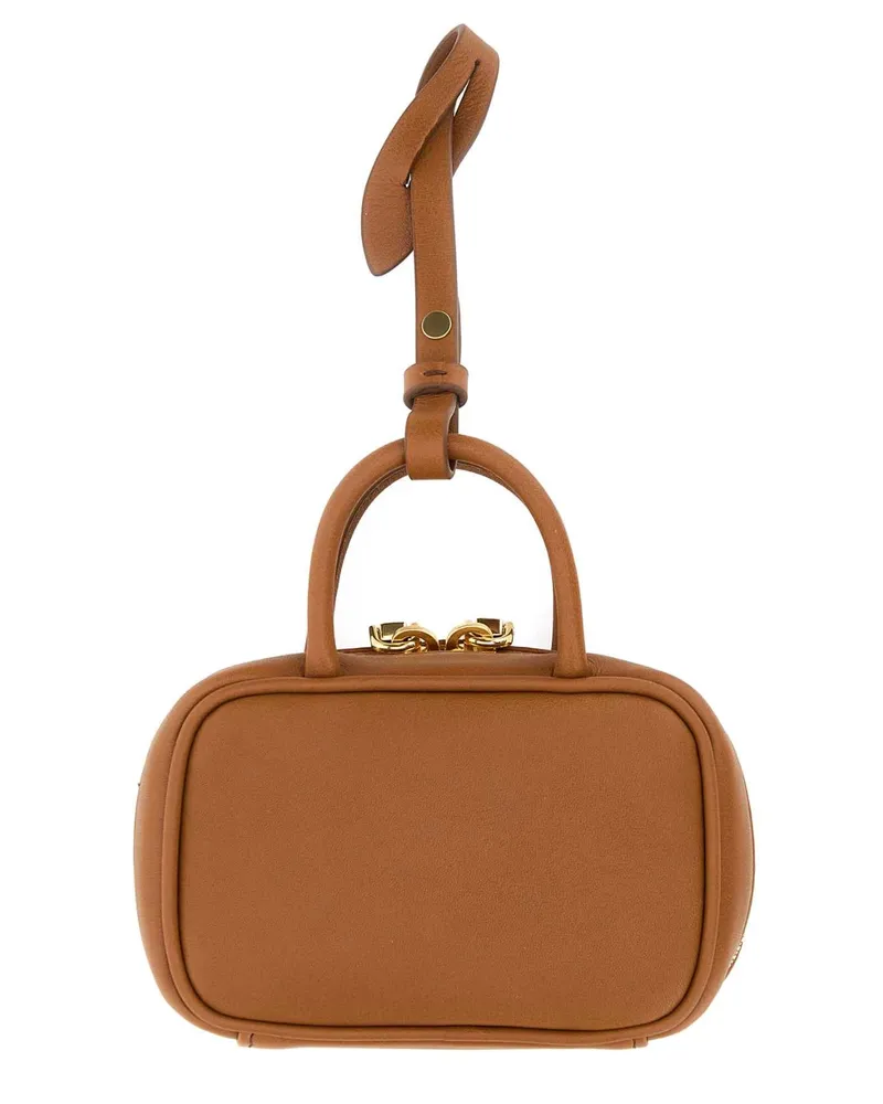 Miu Miu Women's Camel Leather Beau Keyring Necessaire Cognac Vitello Portachiavi Keychains Brown