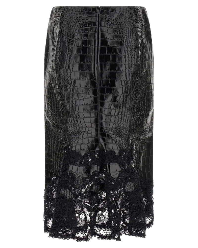 Ermanno Scervino Crocodile-Embossed Calfskin Skirt — Black Black
