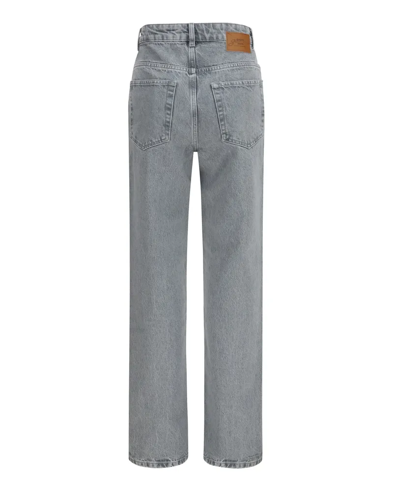 Ganni Rigid Denim Cuffed Jeans — Gray Gray