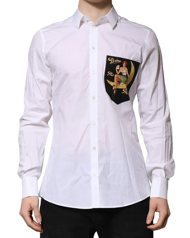 Dolce & Gabbana White Martini Long Sleeves Men Formal Shirt Cotton White