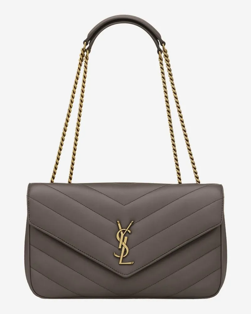 Saint Laurent Women's Loulou Media Bag Brown Lambskin Leather Shoulder Brown