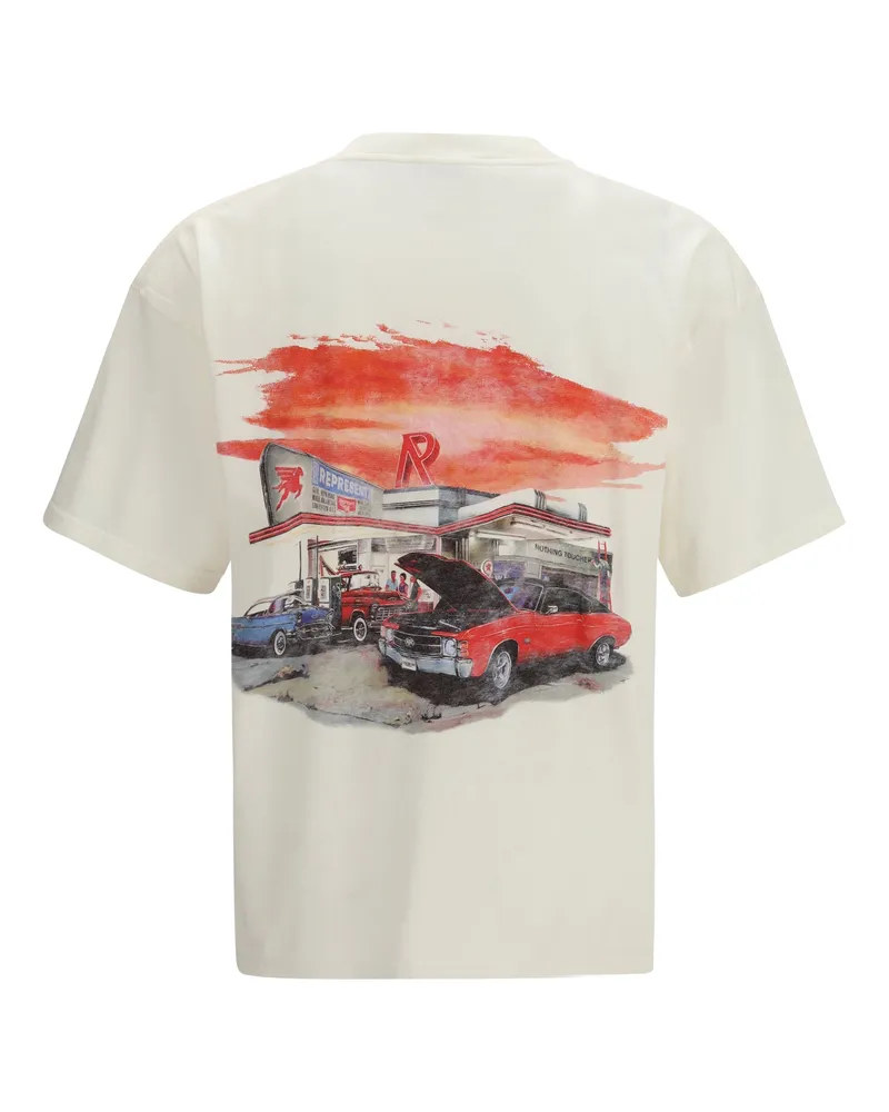 REPRESENT Men's 24 Hour Service Graphic T-Shirt Flat White Cotton T-Shirts And Polos White