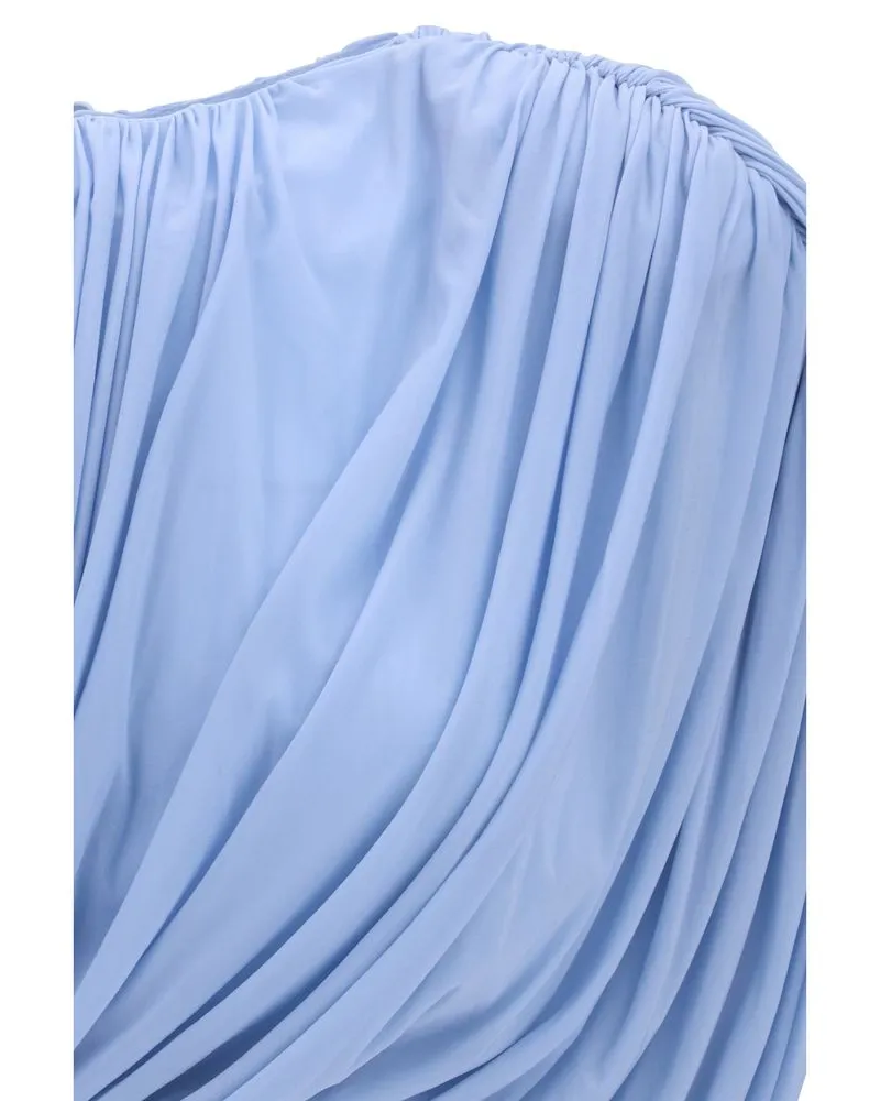 Magda Butrym Pleated Cupro Blouse — Blue Blue