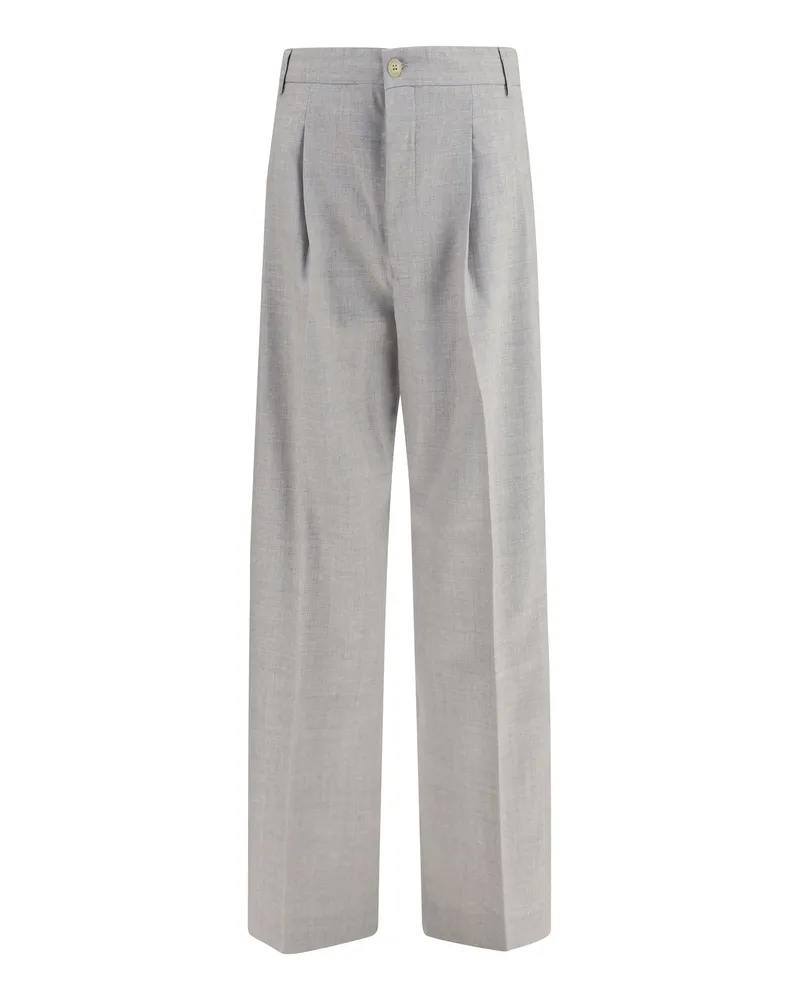 Laneus Wide-Leg Merino Wool Trousers — Gray Gray