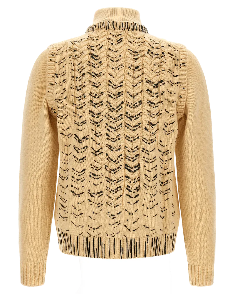 Maison Margiela Virgin Wool Perforated-Knit Cardigan — Beige Beige