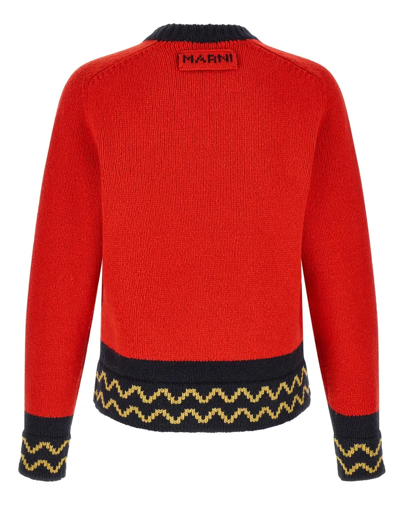 Marni Geometric Intarsia Sweater — Red Red