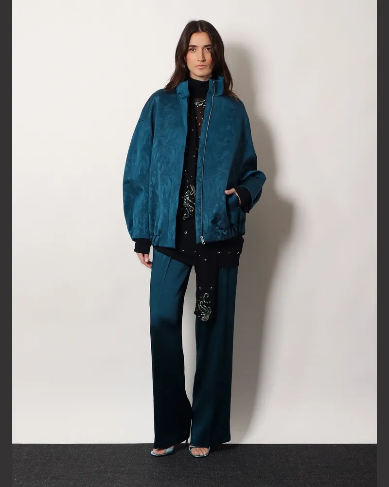 Dries van Noten Women's Trousers Portias Satin Blue Acetate Blue