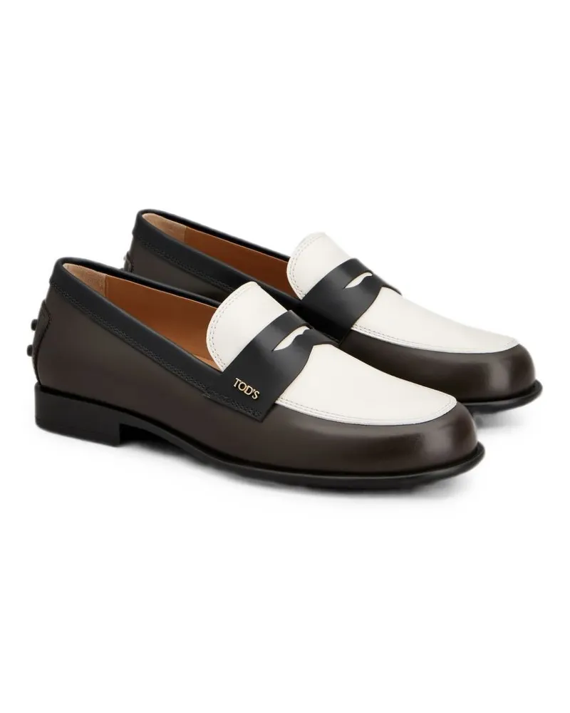 TOD'S Leather Color-Block Loafer — Brown Brown