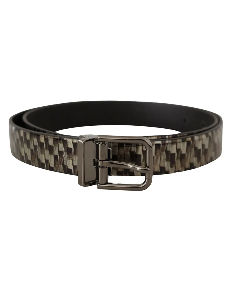 Dolce & Gabbana Men's Brown Herringbone Leather Gray Belt Brown