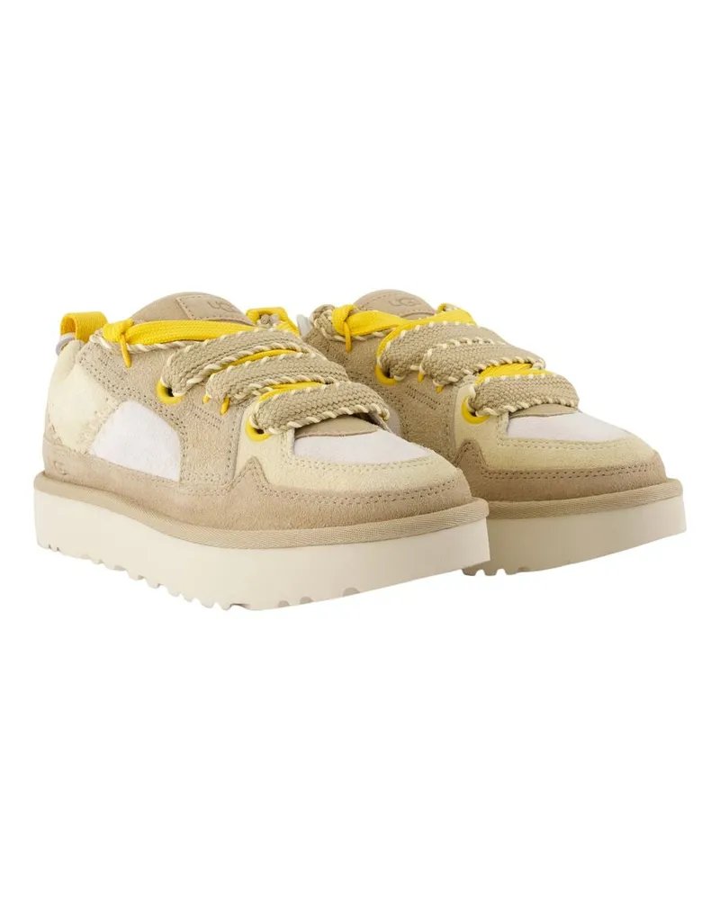 UGG Women's Lo Lowmel Biarritz Sneakers -  Leather Beige Lambskin Shoes Beige
