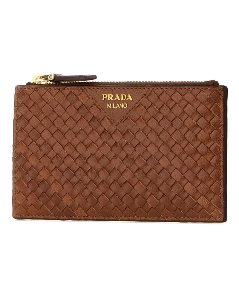 Prada Women's Woven Leather Card Case Brown Cases Brown
