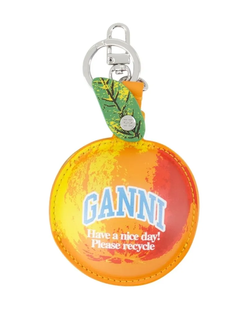 Ganni Women's Apple Wallet -  Leather Orange Calfskin Accessories Keychains Orange