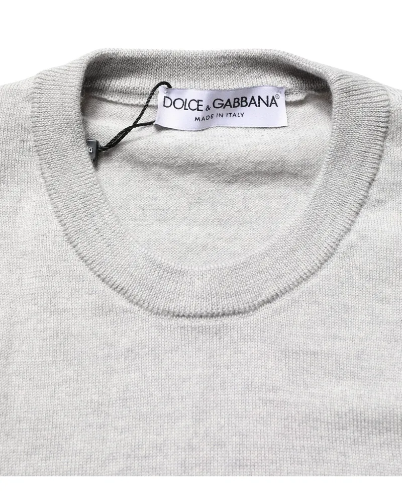Dolce & Gabbana Men Crew Neck Virgin Wool Sweater Gray Gray