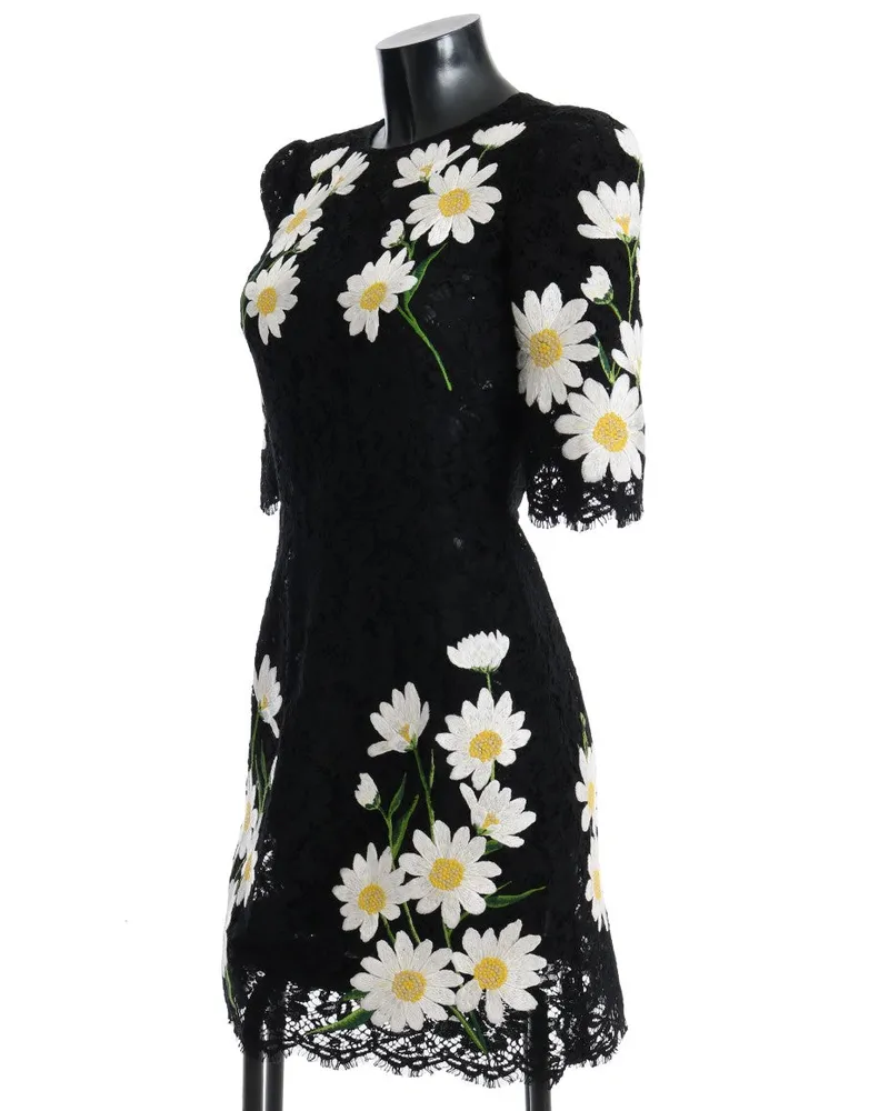Dolce & Gabbana Women's Black Floral Lace Chamomile Sicily Dress Cotton Black