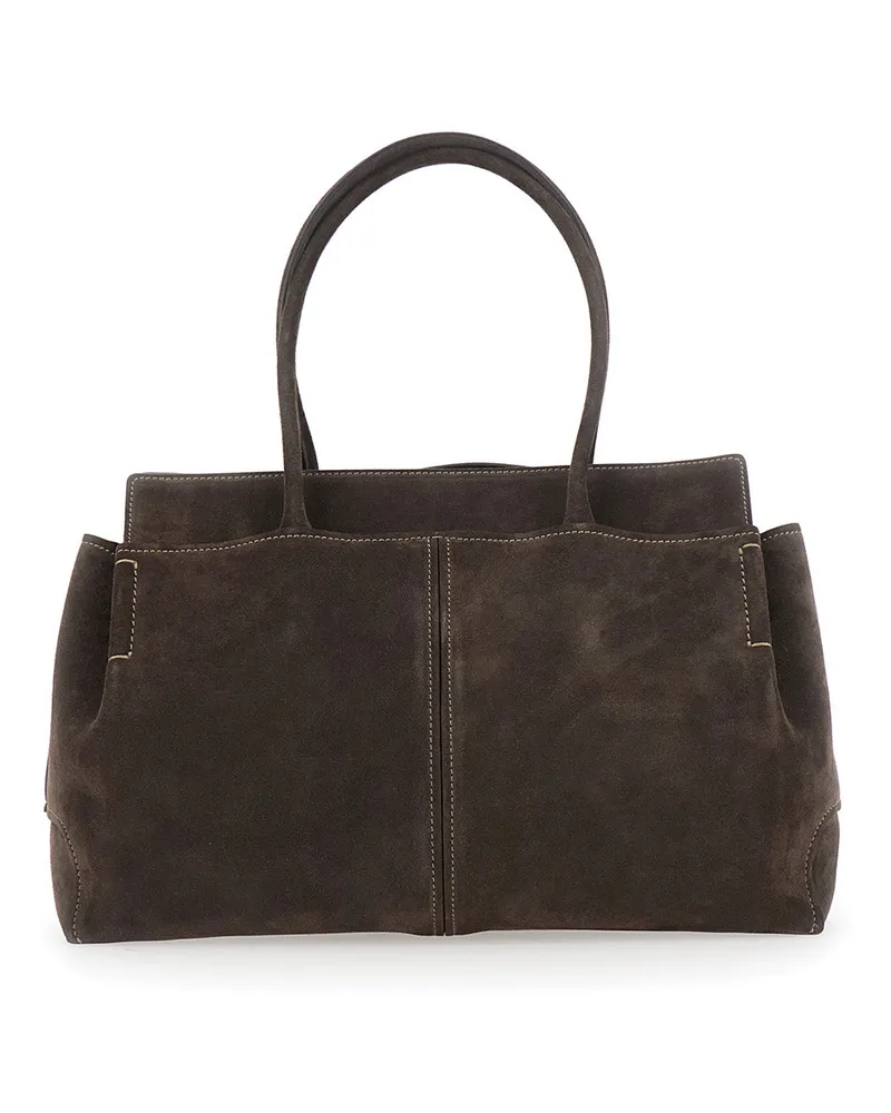 TOD'S Women's Shoulder Bag With Leather Handles, Brown Calfskin Brown