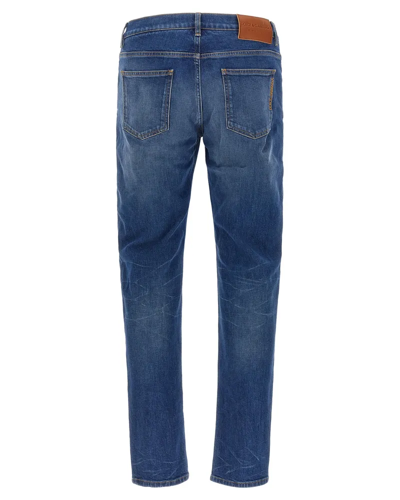 Dolce & Gabbana Logo-Embroidered Cotton Denim Jeans — Blue Blue