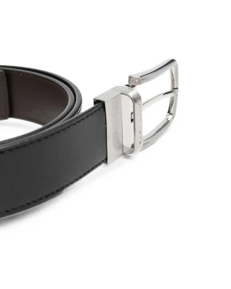 Emporio Armani Leather with Logo Hardware Belt — Black Black
