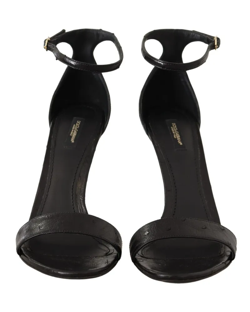 Dolce & Gabbana Women's Black Ostrich Ankle Strap Heels Sandals Shoes Skin Leather Black