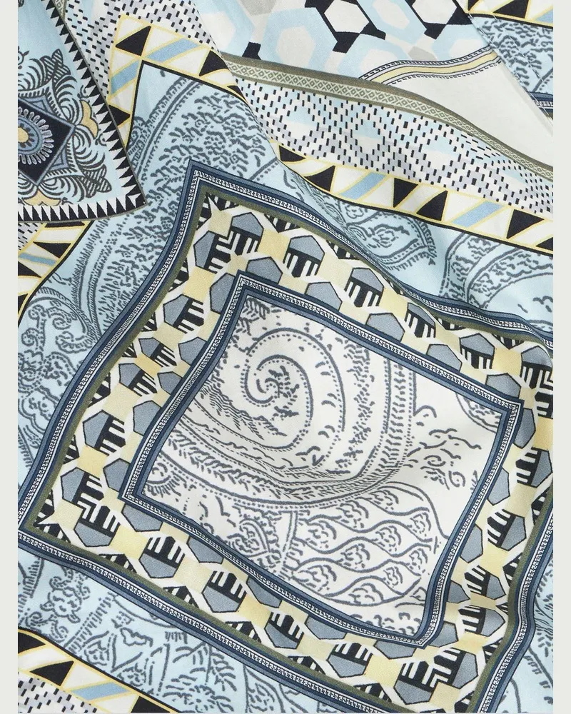 Etro Mix-Print Belted Dress — Cream Cream