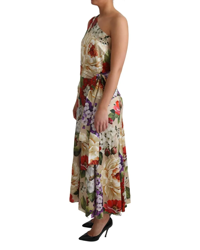 Dolce & Gabbana Women's Print Silk Stretch One Shoulder Dress Floral Elastane Multicolor