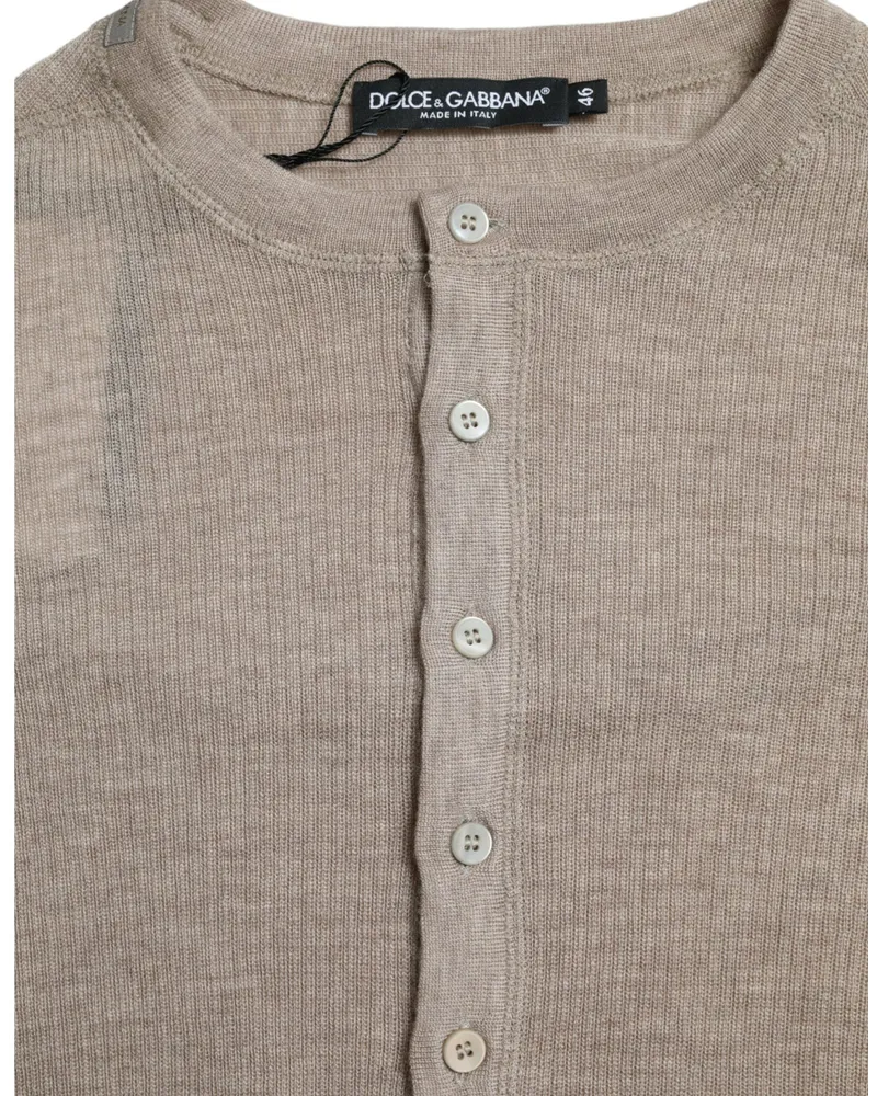 Dolce & Gabbana Men's Henley Pullover Beige Cashmere Sweater Clothing Beige