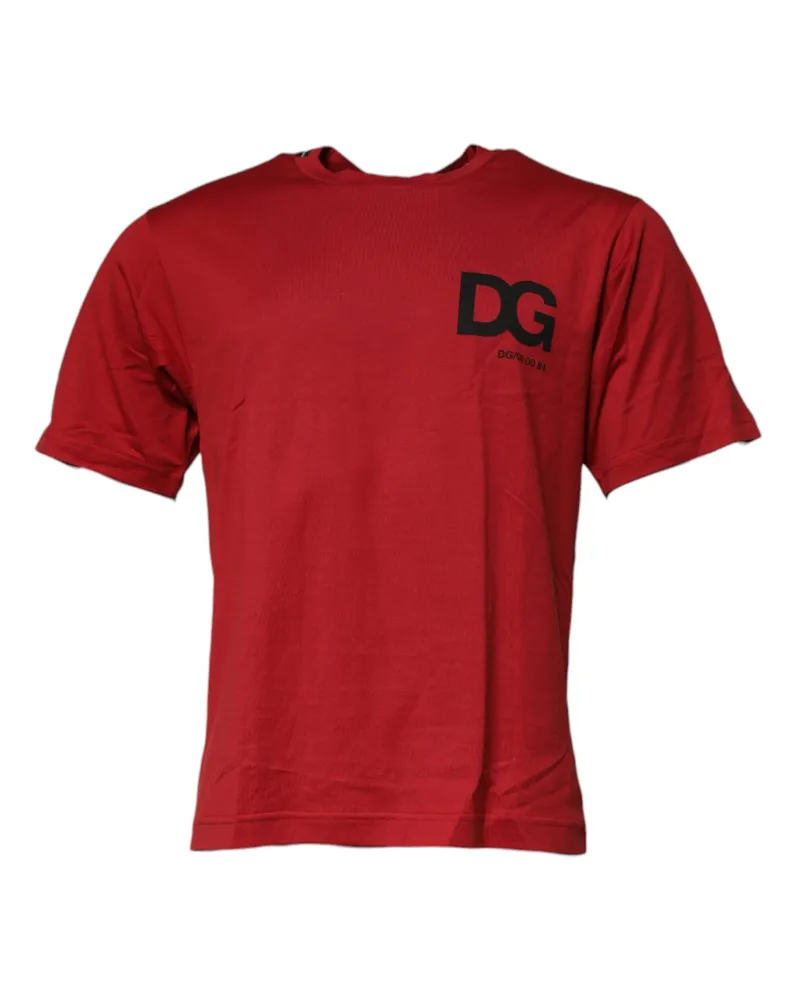 Dolce & Gabbana Men Red Dg Logo Cotton Crew Neck T-Shirt Red