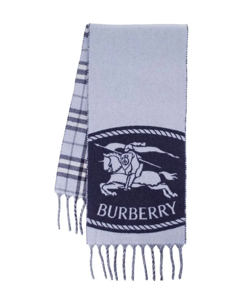 Burberry Logo-Embroidered Knight Cashmere Scarf — Blue Blue