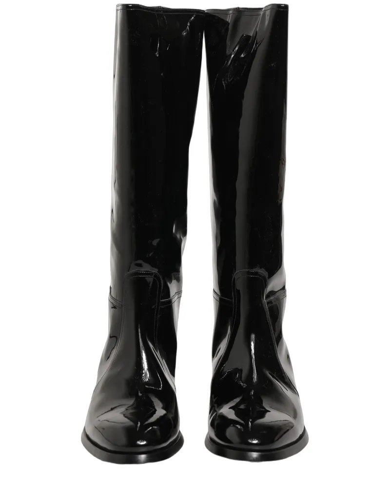 Dolce & Gabbana Men's Black Leather Knee High Heels Boots Shoes Accessory Black