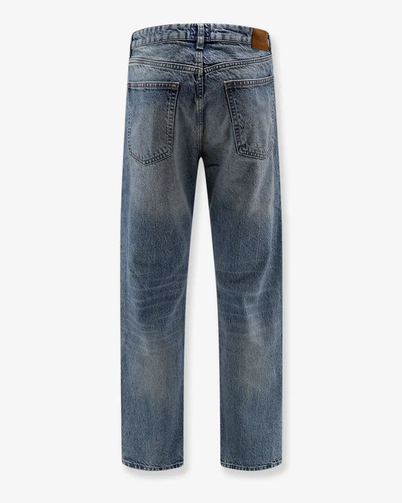HUGO BOSS Men's Cotton Jeans With Back Suede Logo Patch Blue Blue
