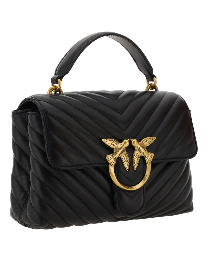 Pinko Women's Love Lady Mini Handbag Nero-Antique Gold Calf Leather Bos Taurus Handbags Hand Bags Black