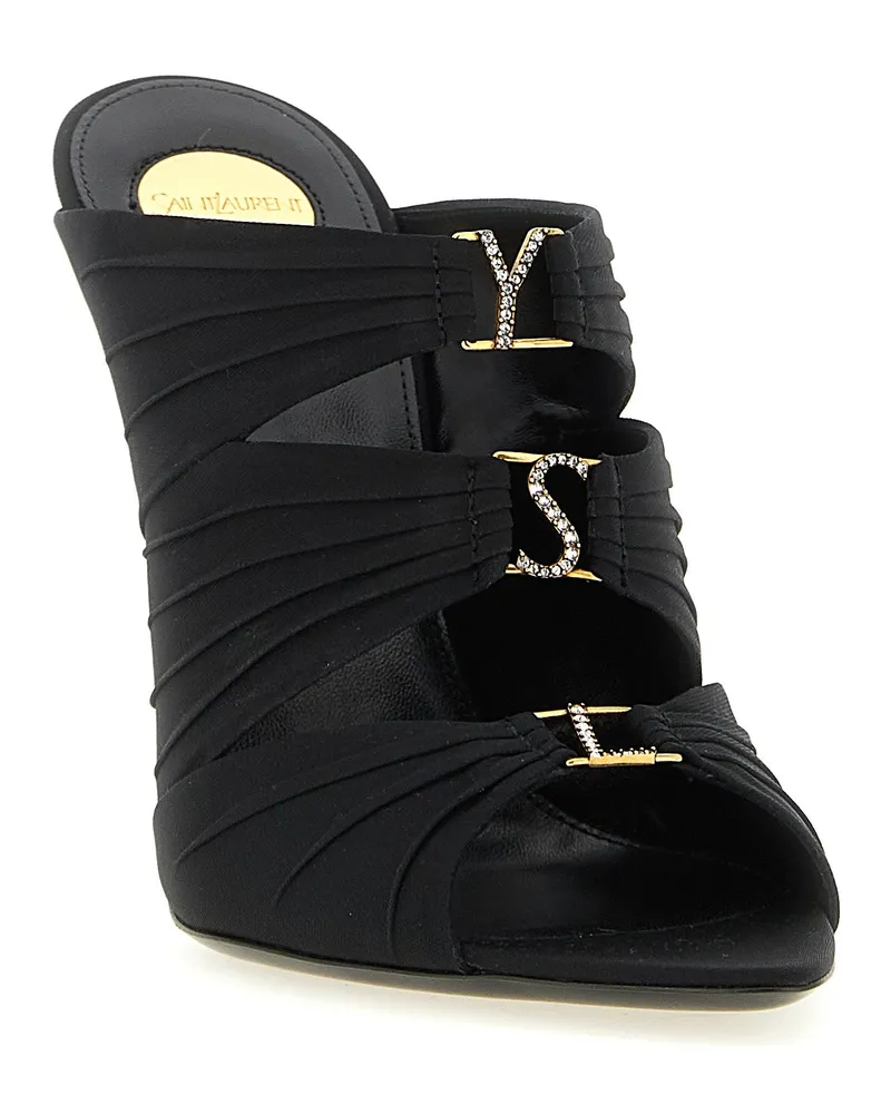 Saint Laurent Women's Black Viscose Stiletto Heel Sandals Black
