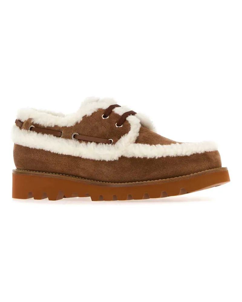 Valentino Garavani Women's Caramel Suede Loafers Tobacconaturale Stivali Boot Brown