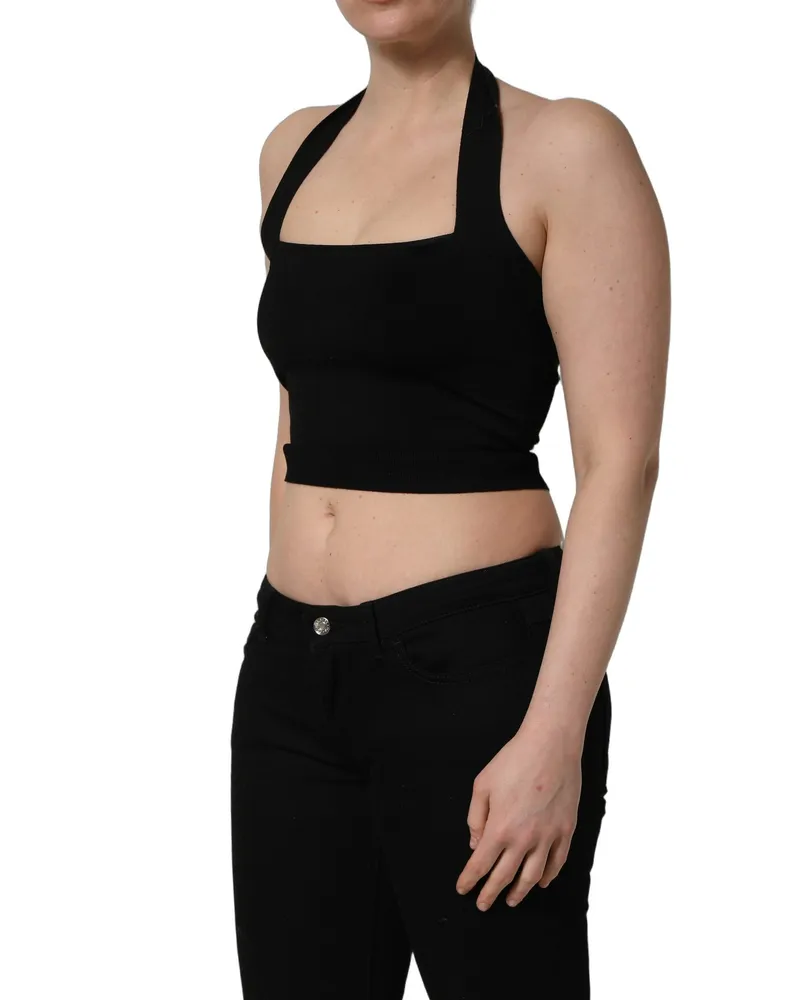 Dolce & Gabbana Square Neck Halter Cropped Tank Top — Black Black