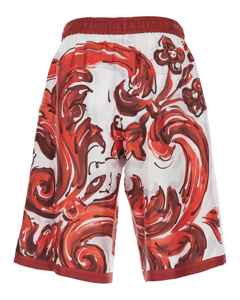 Dolce & Gabbana Men's Bermuda Shorts Maiolica Print Burgundy Silk Burgundy
