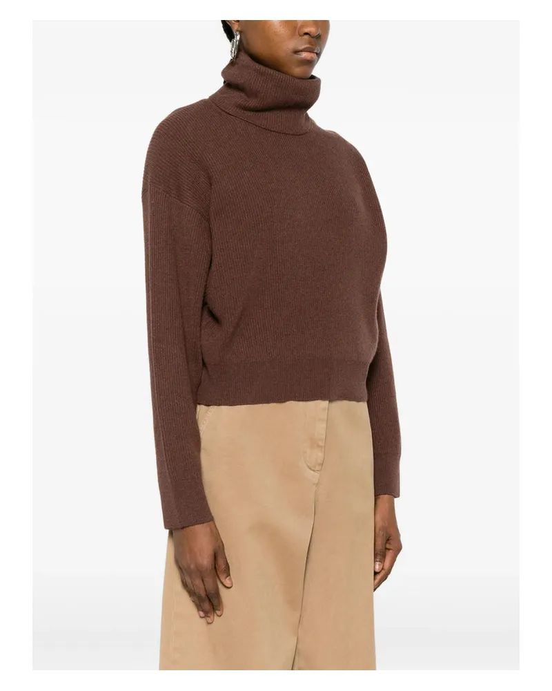 Brunello Cucinelli Silk-Cashmere Blend Ribbed Knit Sweater — Brown Brown