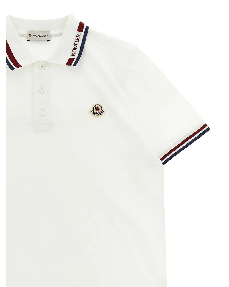 Moncler Tricolor-Trim Cotton Piquet Polo — White White