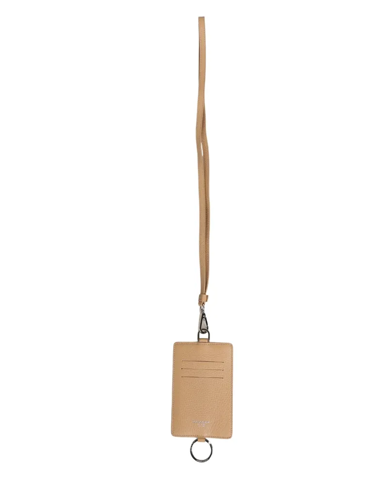 Dolce & Gabbana Men's Beige Leather Logo Embossed Lanyard Card Holder Wallet Calf Beige