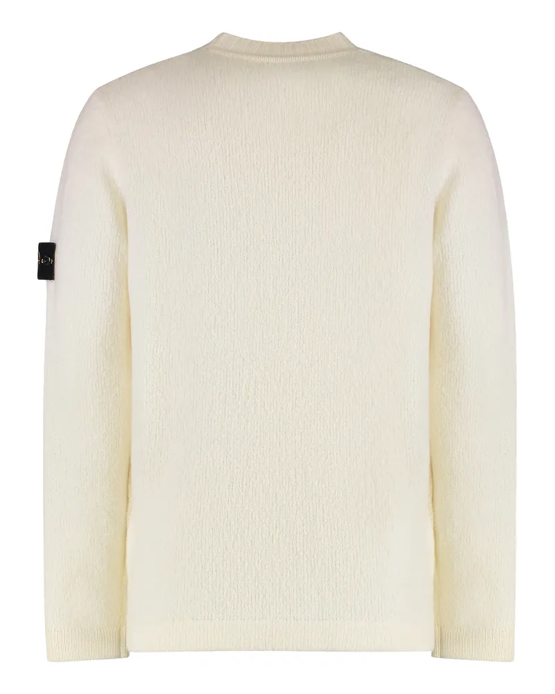Stone Island Men's Sweater With Brushed Texture White Wool Sweatshirts White