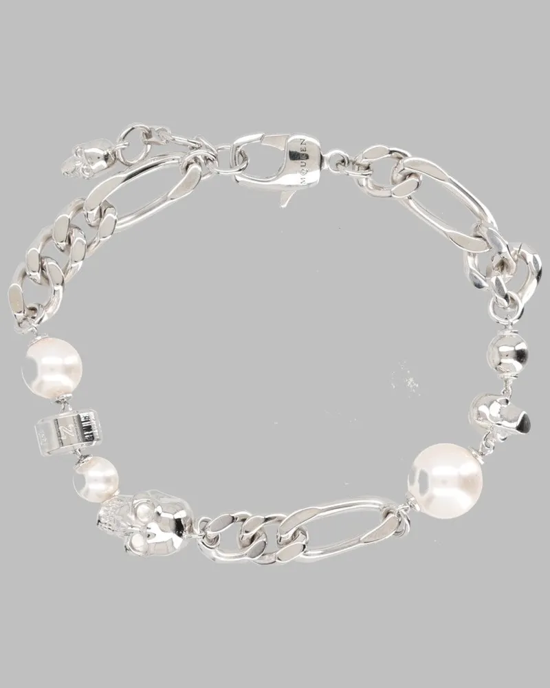 Alexander McQueen Pearl and Skull Chain Bracelet — Silver Silver
