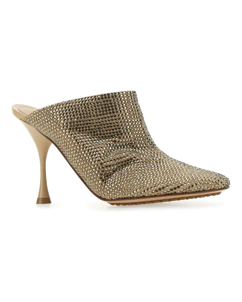 Bottega Veneta Women's Embellished Suede Sparkle Dot Sock Mules 2624 Scarpe Con Tacco High Heel Shoes Beige