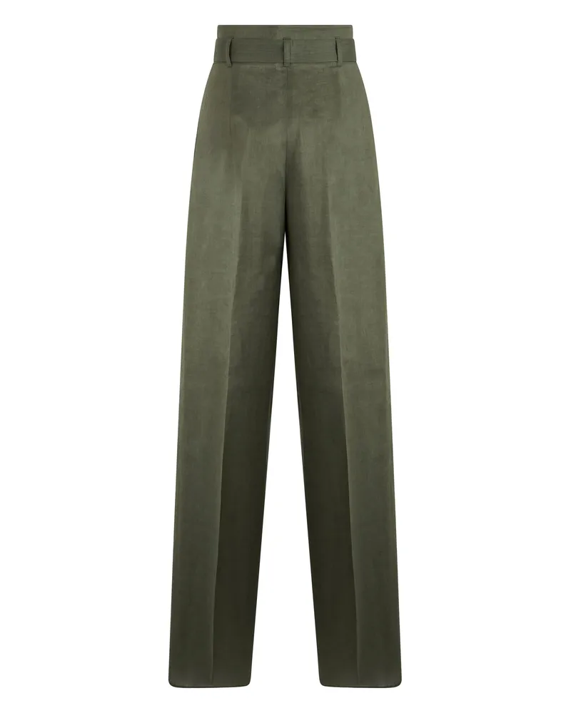 Max Mara High-Waisted Linen Trousers — Green Green
