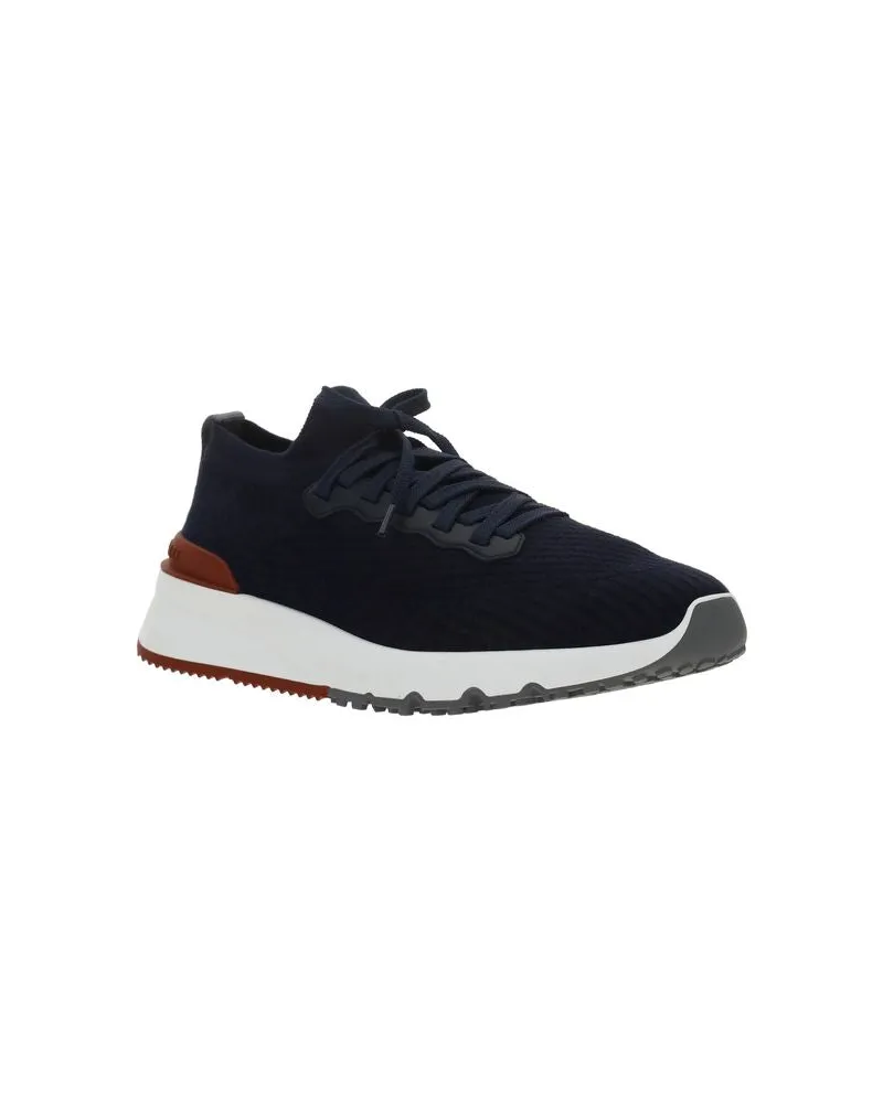 Brunello Cucinelli Men's Blue Cotton Low Top Sneakers Navy