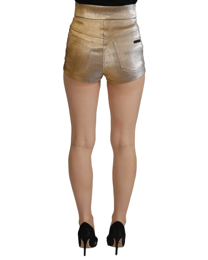 Dolce & Gabbana Women's Gold Cotton Blend Glittered Hot Shorts Gold