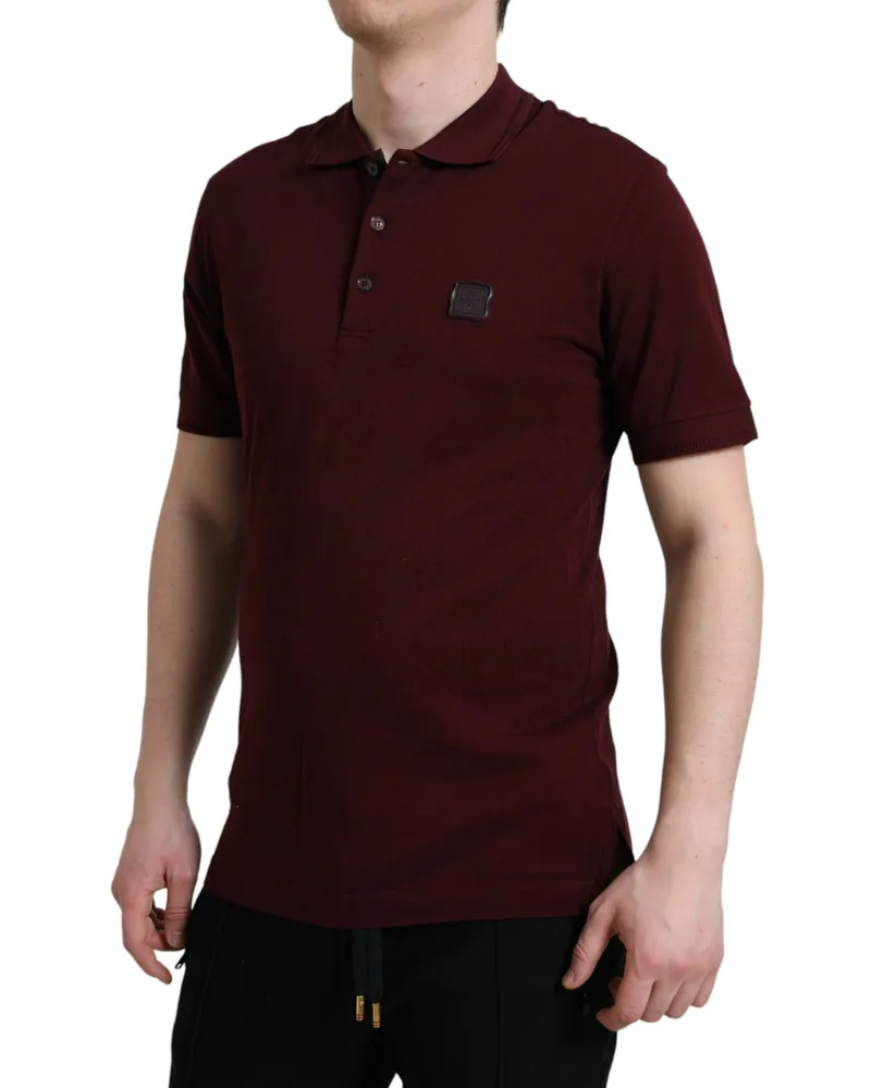 Dolce & Gabbana Men Cotton-Blend Short-Sleeve Polo Maroon Polyester Maroon
