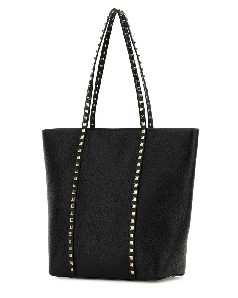 Valentino Garavani Women's Black Leather Rockstud Shopping Bag Nero Borse A Mano Black