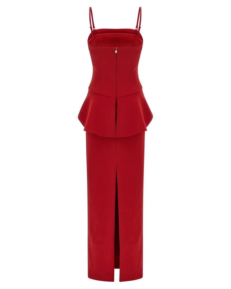 ROTATE Birger Christensen 3D Floral-Detail Crêpe Dress — Red Red
