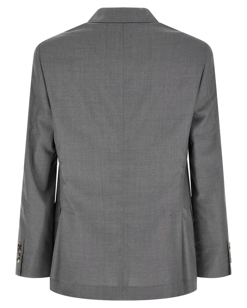 Brunello Cucinelli Virgin Wool Hopsack Blazer — Grey Grey