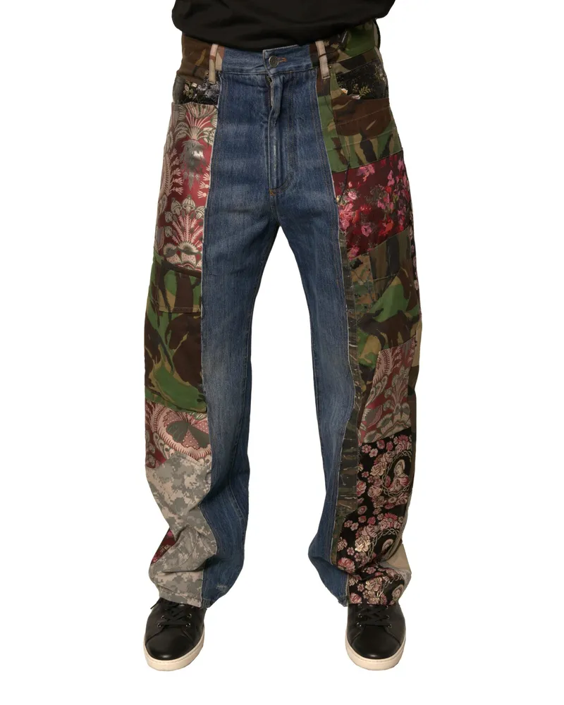 Dolce & Gabbana Men's Blue Patchwork Cotton Straight Denim Jeans Clothing Blue