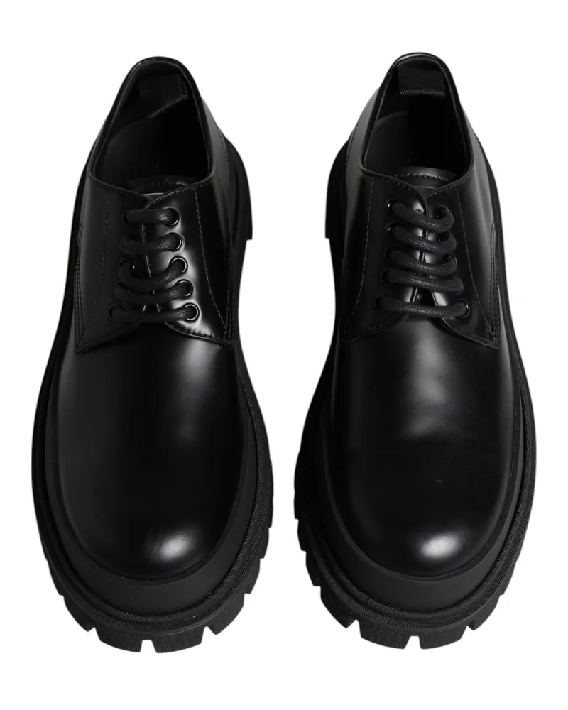 Dolce & Gabbana Men's Black Leather Lace Up Trekking Dress Shoes Calf Lambskin Viscose Black