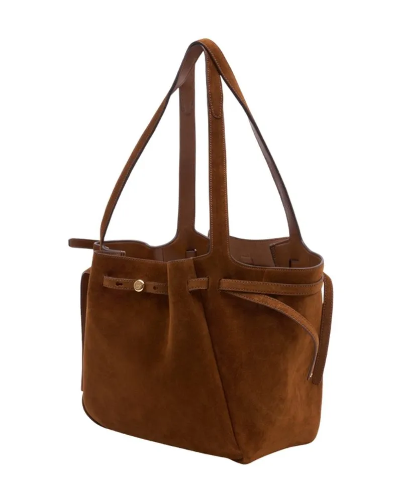 Tory Burch Women's Romy Shopper Bag Leather Brown Calfskin Totes-shopping-bags Brown